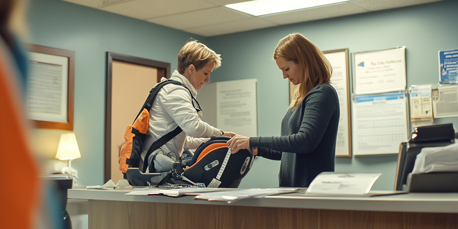 Merritt Wallenberg fitted for spica cast; clinician checks belt path